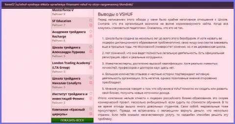 Сайт forex02 ru посвятил статью обучающей организации VSHUF