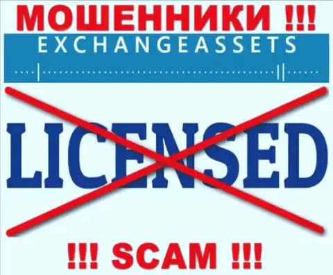 Компания Exchange-Assets Com не получила разрешение на осуществление своей деятельности, поскольку internet-мошенникам ее не дают