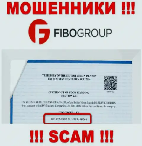 Регистрационный номер незаконно действующей организации FIBO Group - 549364