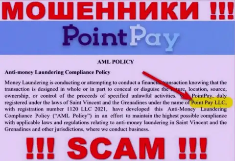 Конторой PointPay руководит Point Pay LLC - сведения с официального веб-сайта мошенников