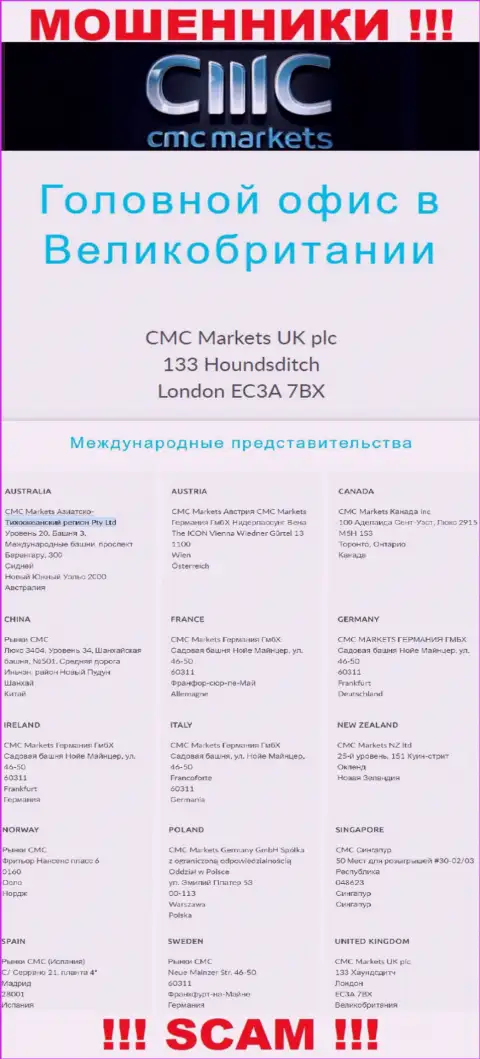 На информационном портале конторы CMC Markets предложен левый официальный адрес - это МОШЕННИКИ !!!