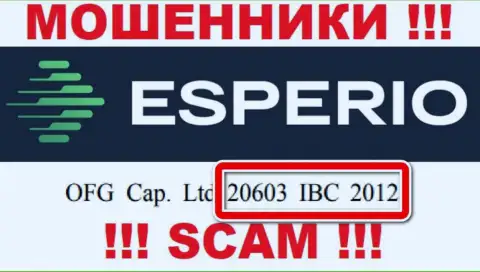 Esperio - регистрационный номер internet воров - 20603 IBC 2012