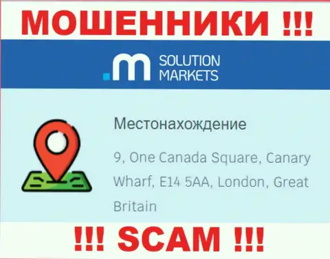 На интернет-сервисе SolutionMarkets нет реальной информации об местонахождении конторы - это МОШЕННИКИ !