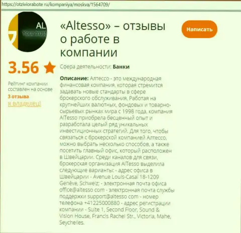 Материал о Forex конторе AlTesso на сайте OtziviORabote Ru